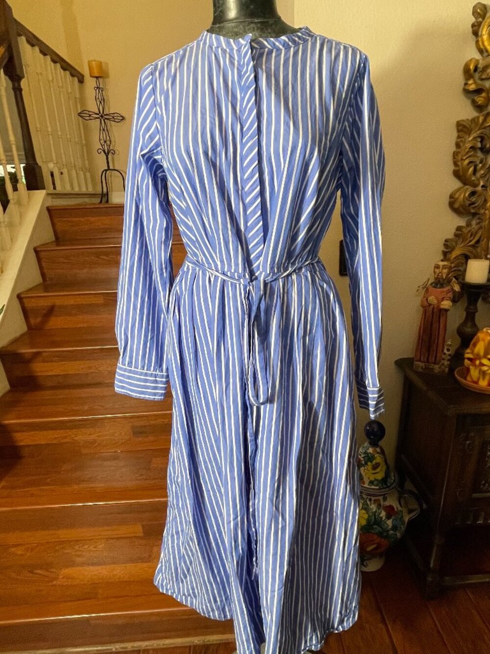 Free Assembly Women’s Blue & White Stripe Button Up Dress W/ Pockets Size Large